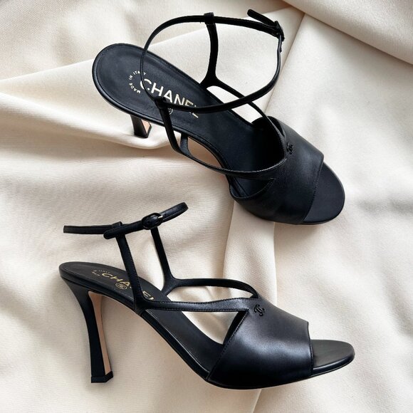 Chanel High Heel Ankle Strap Sandals in Black, size 41C - Picture 1 of 15